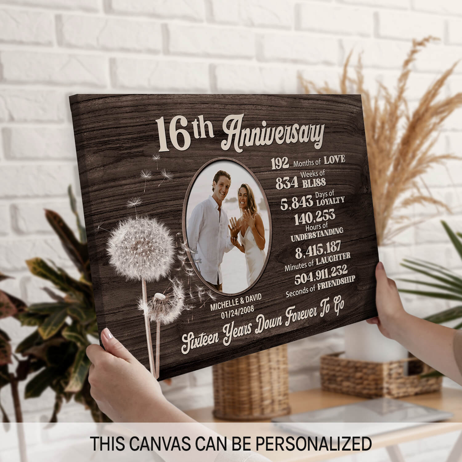 16th Anniversary - Personalized 16 Year Anniversary gift For Husband or Wife - Custom Canvas Print - MyMindfulGifts