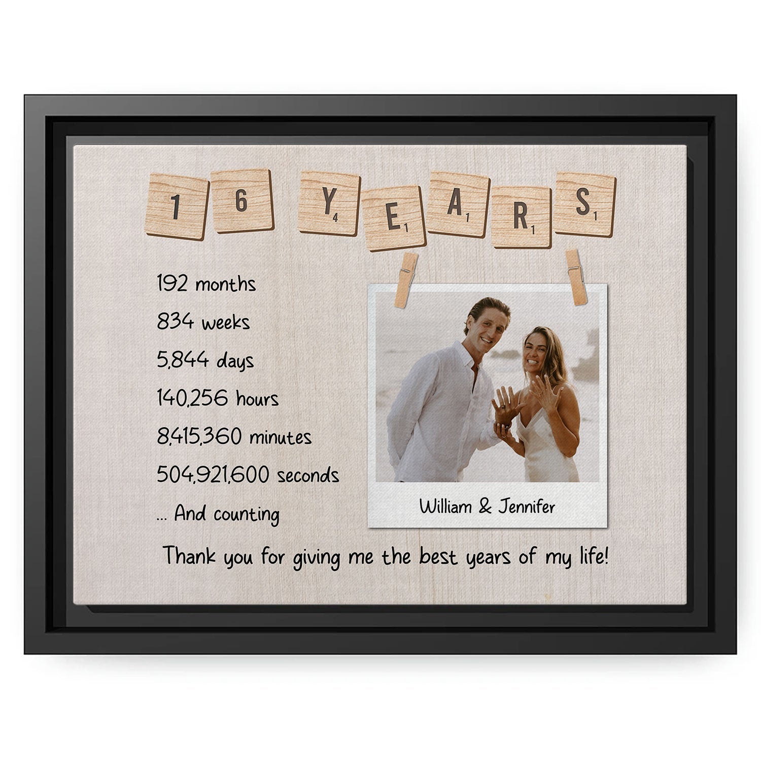 16 Years - Personalized 16 Year Anniversary gift For Husband or Wife - Custom Canvas Print - MyMindfulGifts