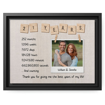 21 Years - Personalized 21 Year Anniversary gift For Parents, Husband or Wife - Custom Canvas Print - MyMindfulGifts