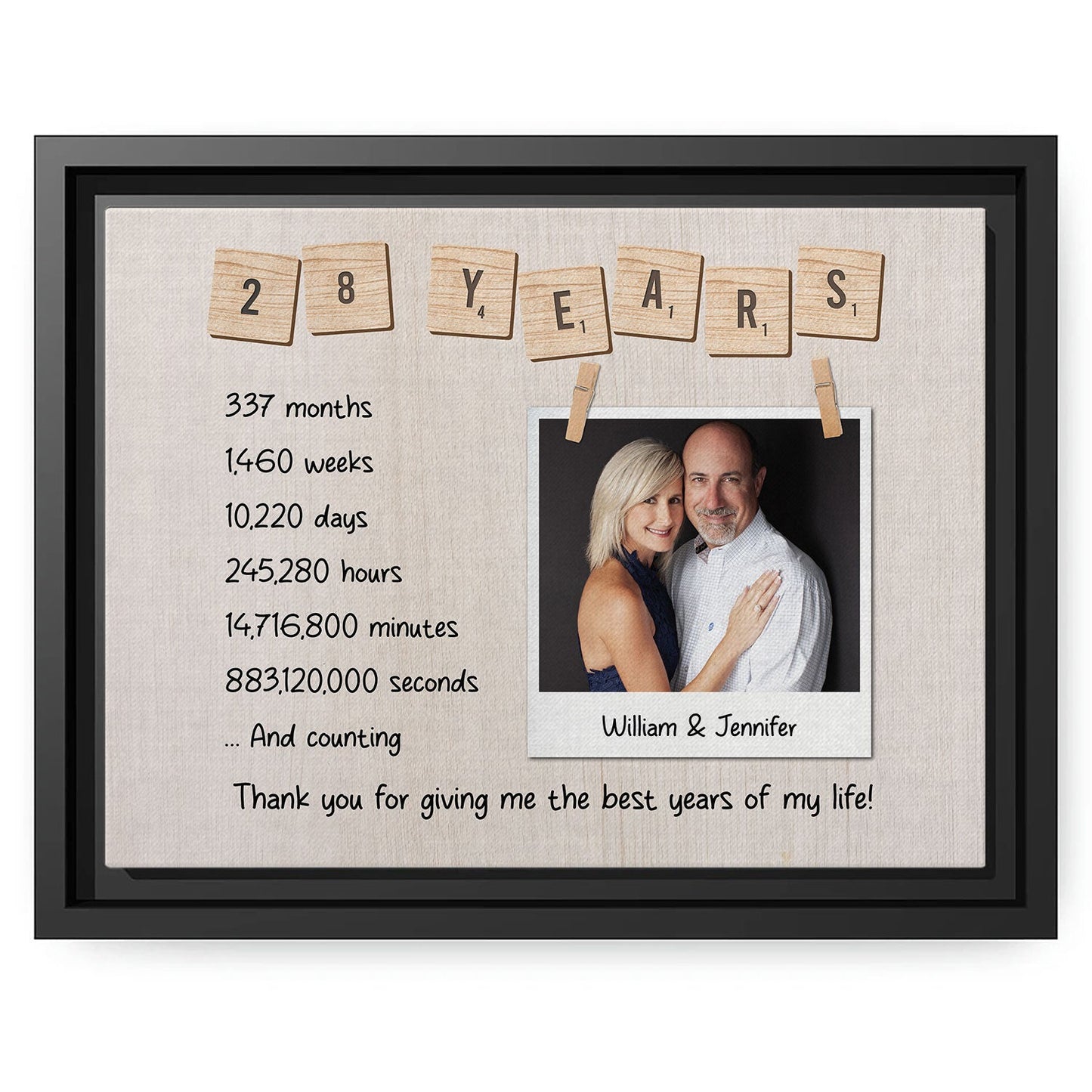 28 Years - Personalized 28 Year Anniversary gift For Husband or Wife - Custom Canvas Print - MyMindfulGifts