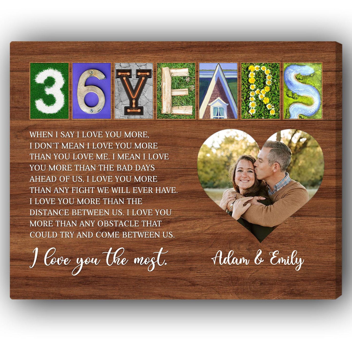 36 Years - Personalized 36 Year Anniversary gift For Husband or Wife - Custom Canvas Print - MyMindfulGifts