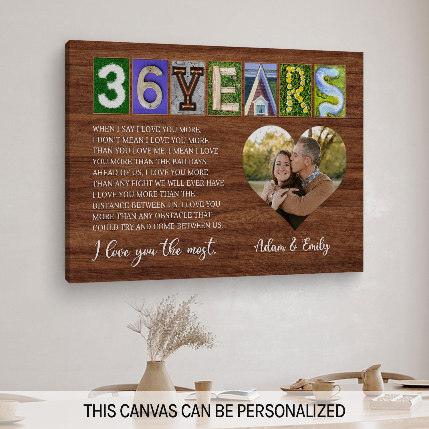 36 Years - Personalized 36 Year Anniversary gift For Husband or Wife - Custom Canvas Print - MyMindfulGifts