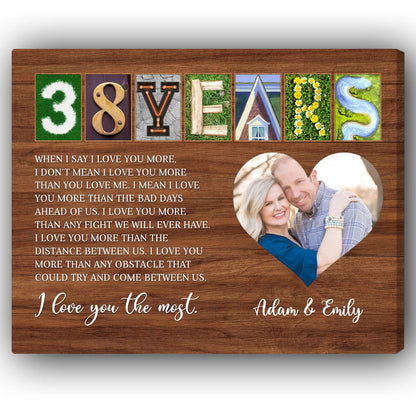 38 Years - Personalized 38 Year Anniversary gift For Husband or Wife - Custom Canvas Print - MyMindfulGifts