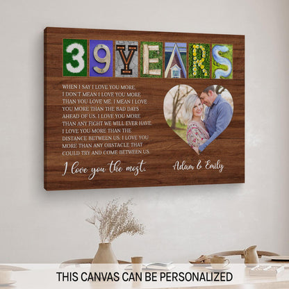 39 Years - Personalized 39 Year Anniversary gift For Husband or Wife - Custom Canvas Print - MyMindfulGifts