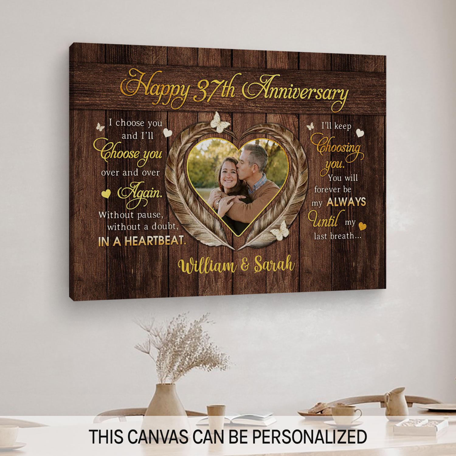 Happy 37th Anniversary - Personalized 37 Year Anniversary gift For Husband or Wife - Custom Canvas Print - MyMindfulGifts