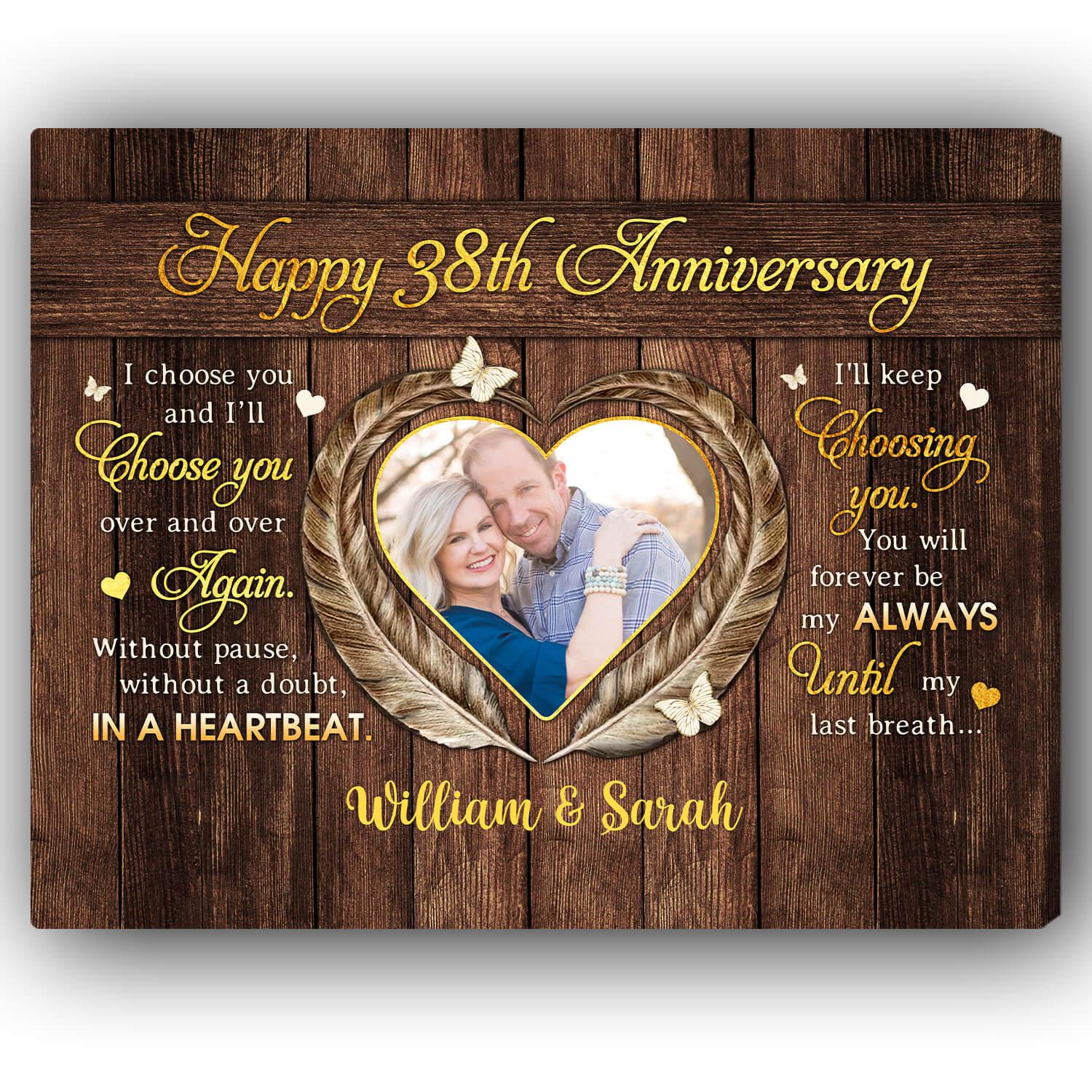 Happy 38th Anniversary - Personalized 38 Year Anniversary gift For Husband or Wife - Custom Canvas Print - MyMindfulGifts
