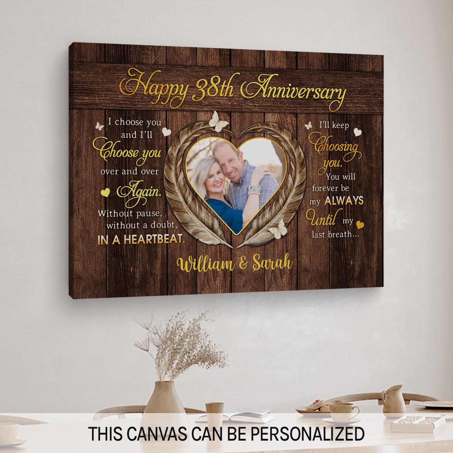 Happy 38th Anniversary - Personalized 38 Year Anniversary gift For Husband or Wife - Custom Canvas Print - MyMindfulGifts