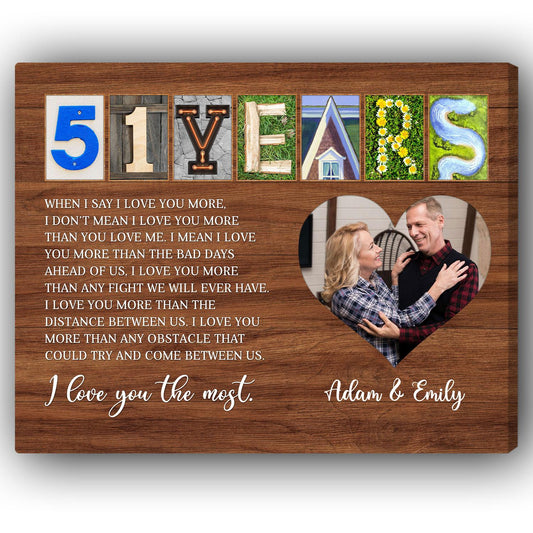 51 Years - Personalized 51 Year Anniversary gift For Husband or Wife - Custom Canvas Print - MyMindfulGifts