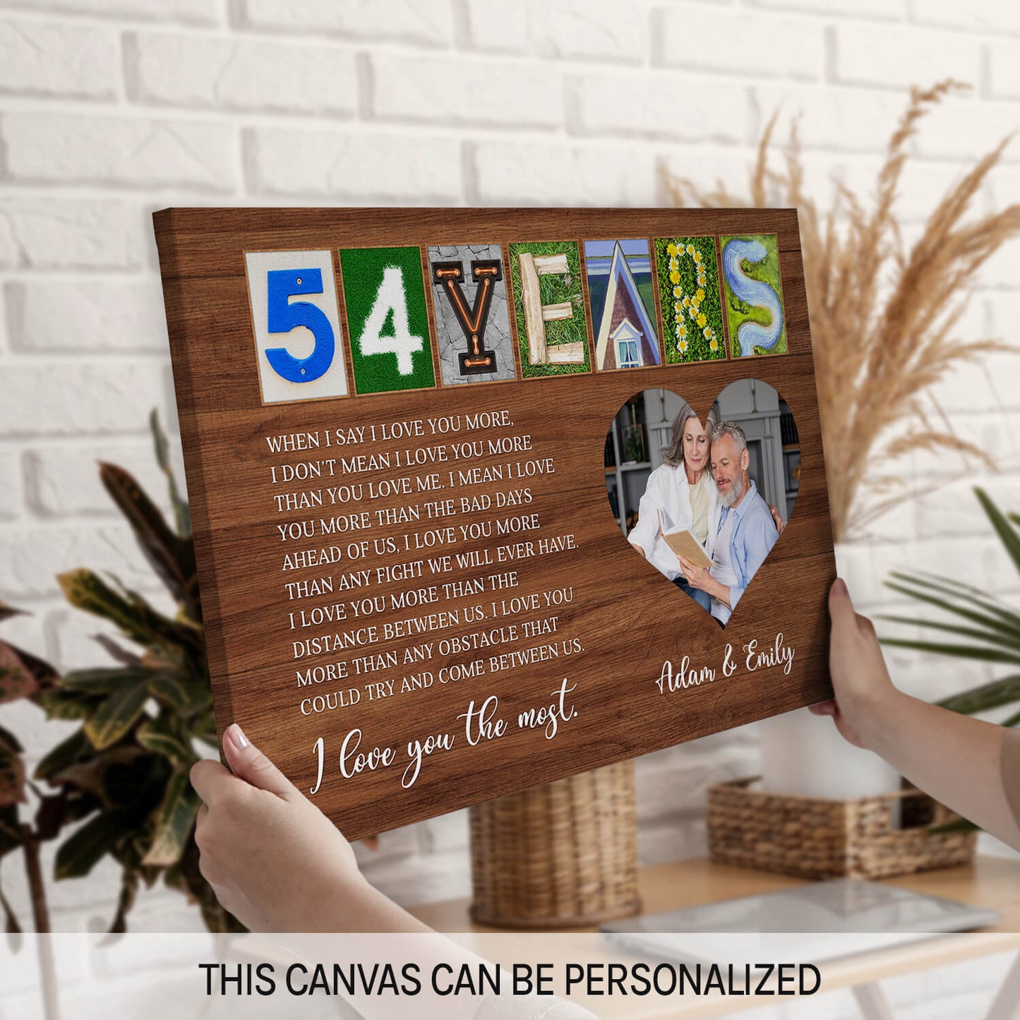 54 Years - Personalized 54 Year Anniversary gift For Husband or Wife - Custom Canvas Print - MyMindfulGifts
