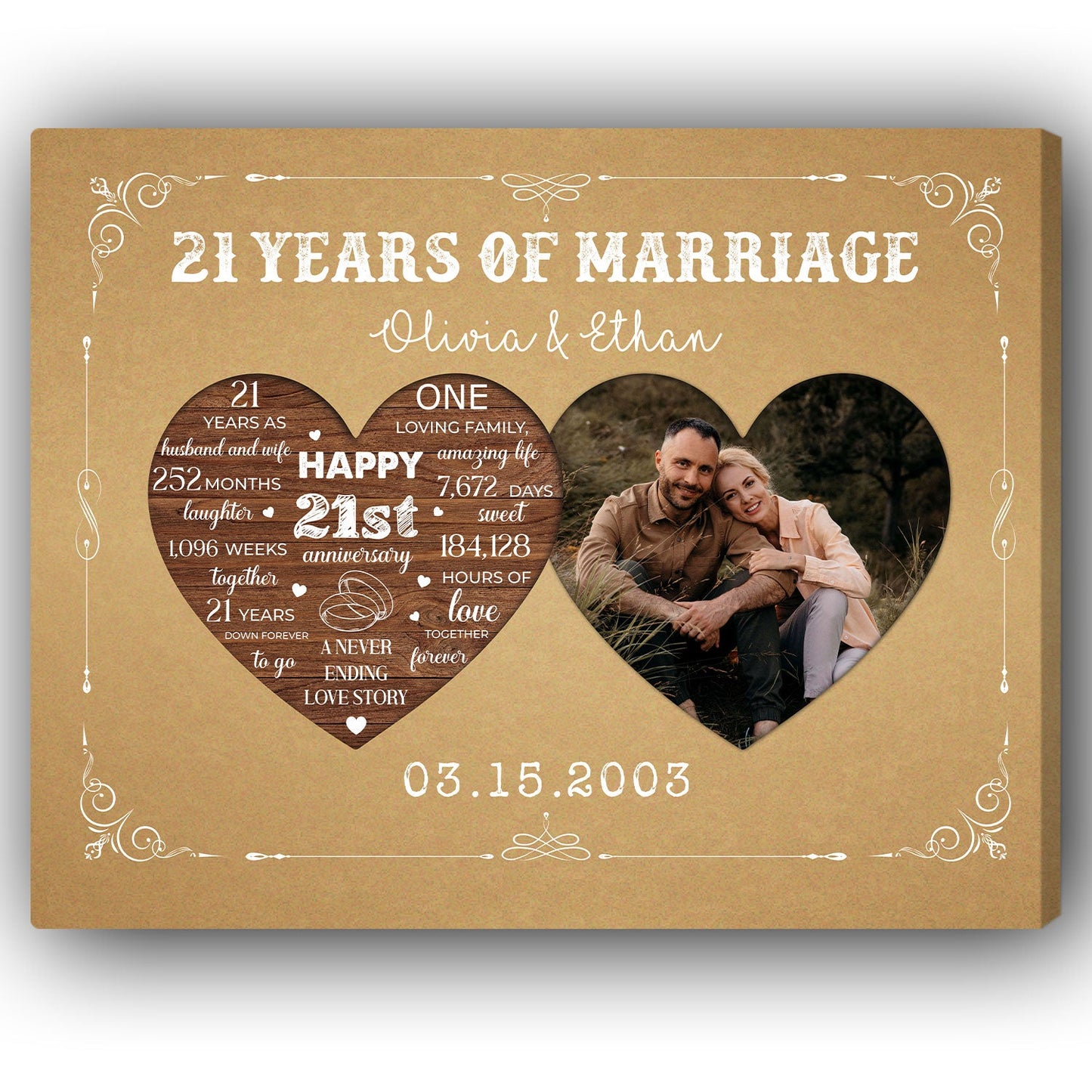 21 Years Of Marriage Personalized 21 Year Anniversary gift For Parents, Husband or Wife Custom Canvas Print MyMindfulGifts