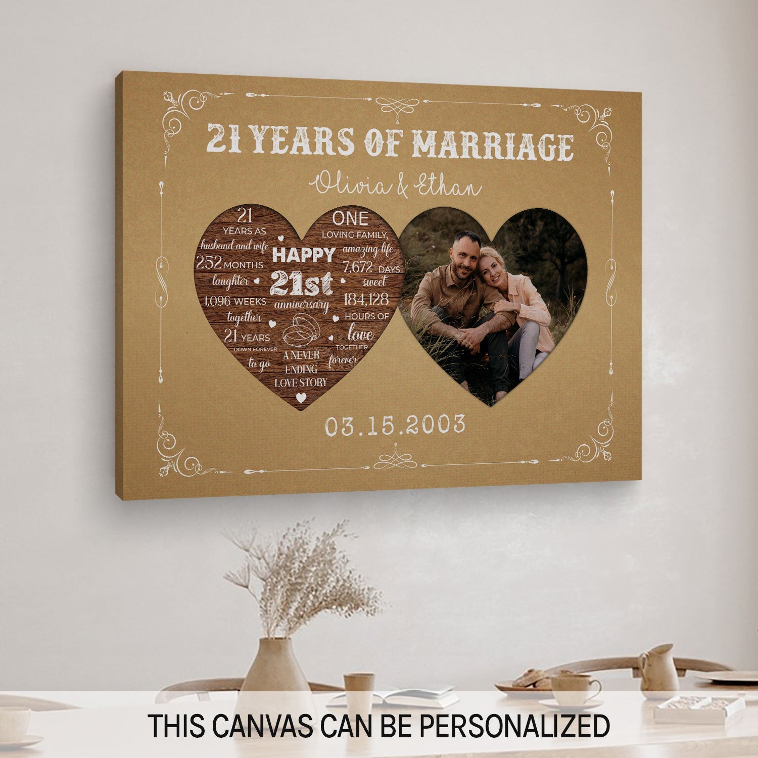 21 Years Of Marriage - Personalized 21 Year Anniversary gift For Parents, Husband or Wife - Custom Canvas Print - MyMindfulGifts