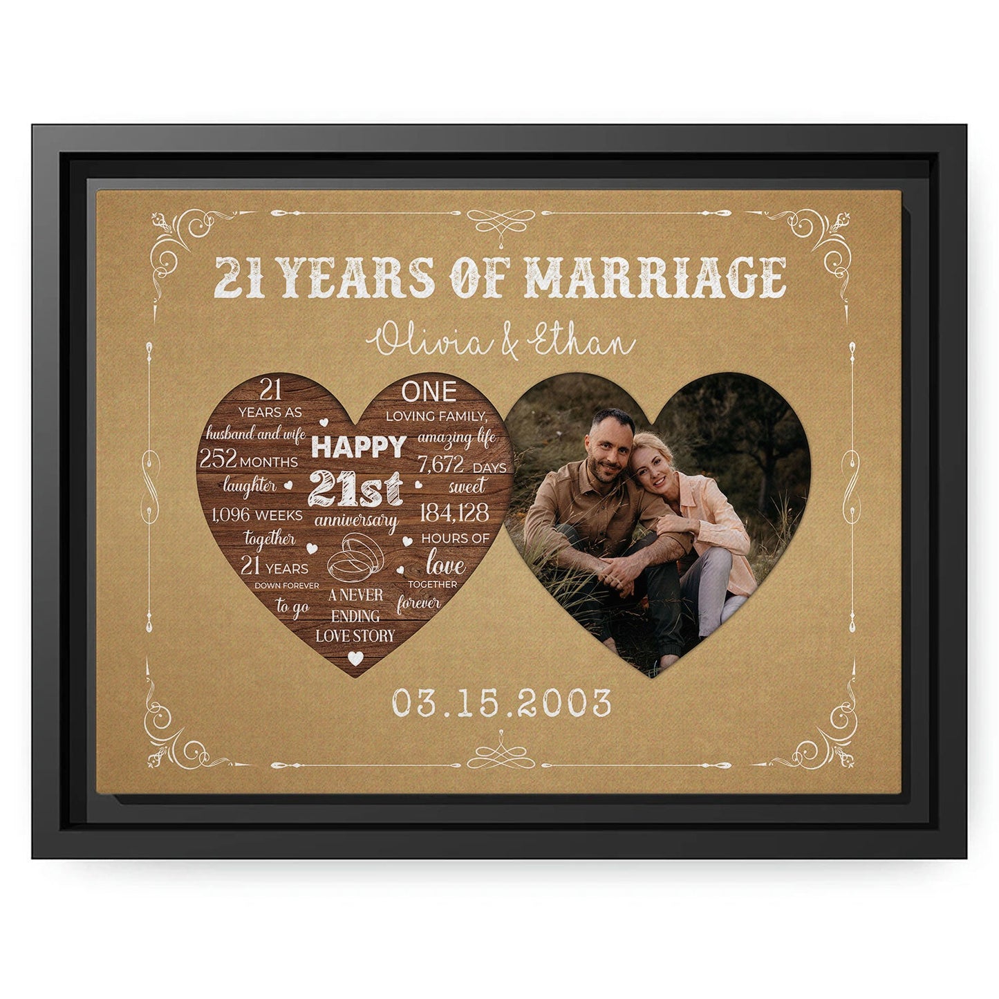 21 Years Of Marriage - Personalized 21 Year Anniversary gift For Parents, Husband or Wife - Custom Canvas Print - MyMindfulGifts
