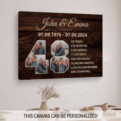 48th Wedding Anniversary Present Photo Collage - Personalized 48 Year Anniversary gift For Parents, Husband or Wife - Custom Canvas Print - MyMindfulGifts