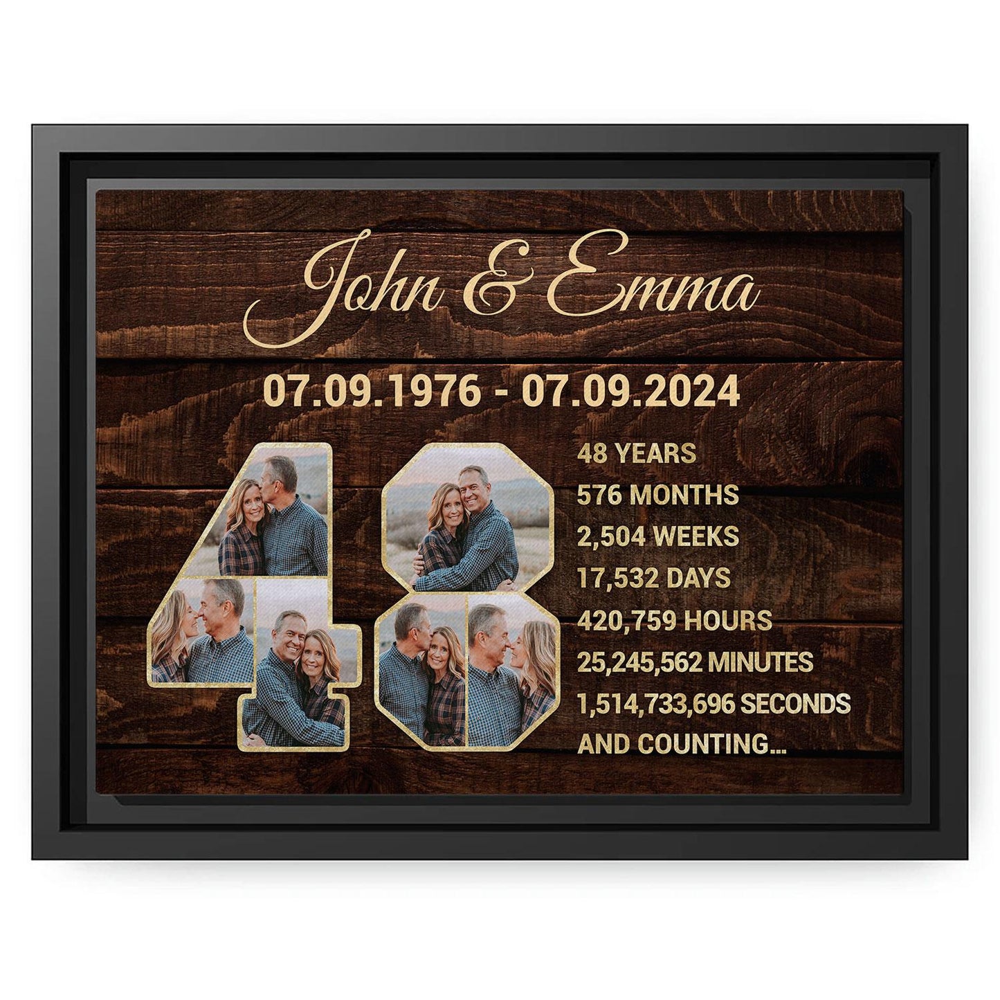 48th Wedding Anniversary Present Photo Collage - Personalized 48 Year Anniversary gift For Parents, Husband or Wife - Custom Canvas Print - MyMindfulGifts