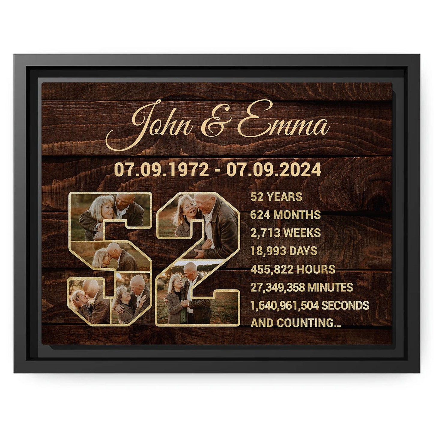 52nd Wedding Anniversary Present Photo Collage - Personalized 52 Year Anniversary gift For Parents, Husband or Wife - Custom Canvas Print - MyMindfulGifts