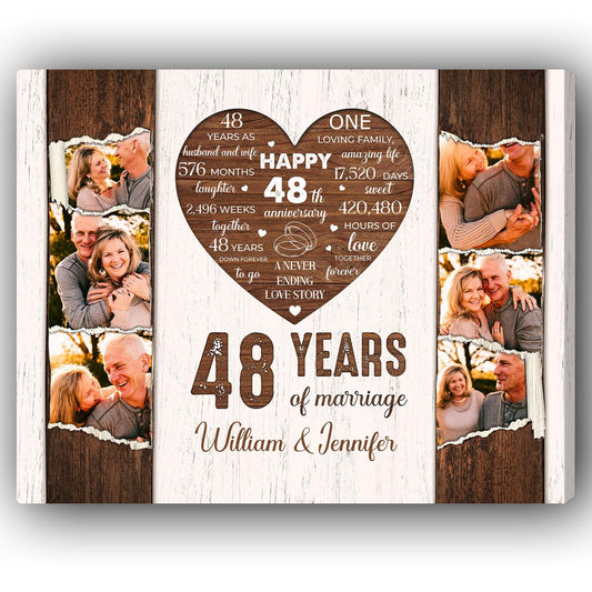 48 Years Of Marriage - Personalized 48 Year Anniversary gift For Parents, Husband or Wife - Custom Canvas Print - MyMindfulGifts