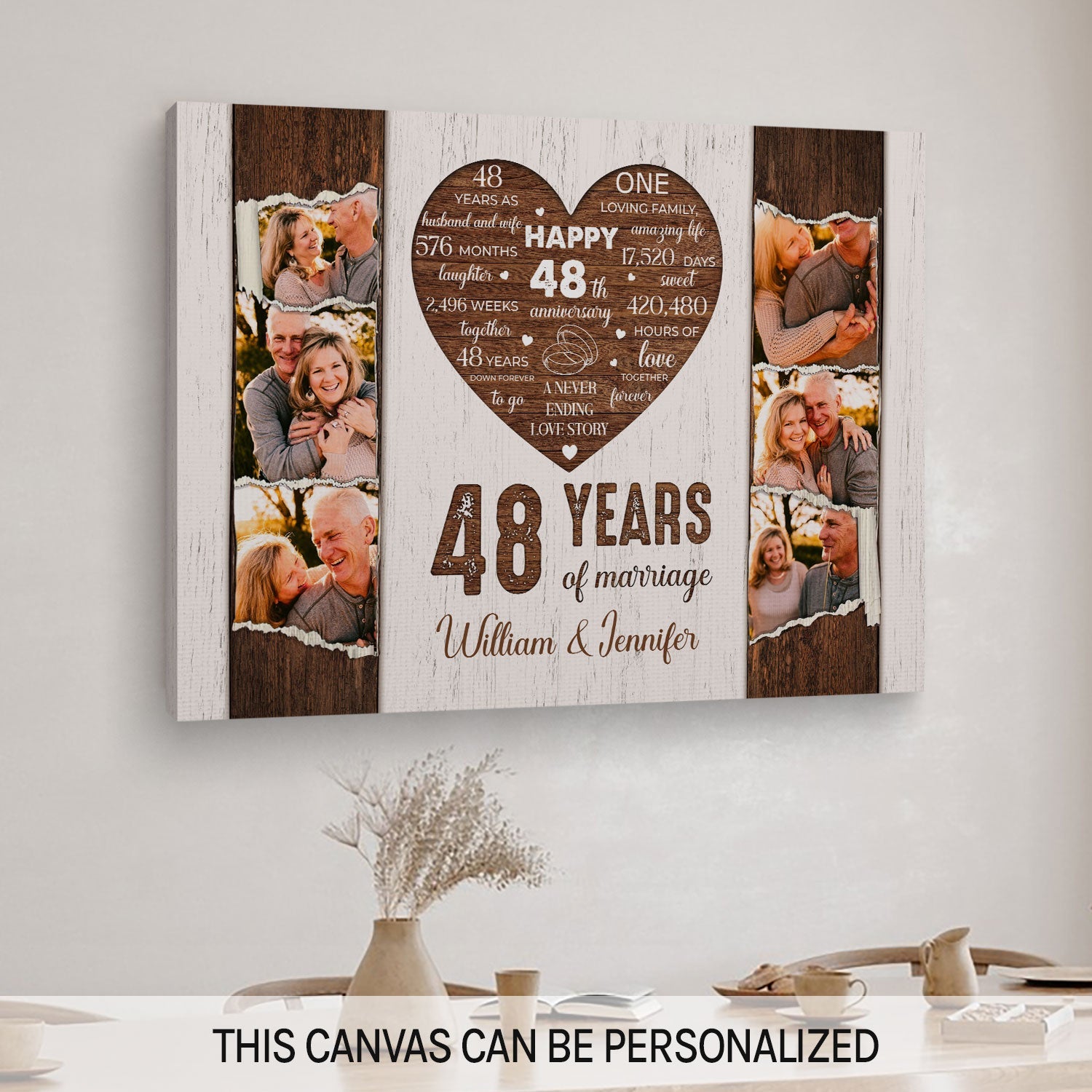 48 Years Of Marriage - Personalized 48 Year Anniversary gift For Parents, Husband or Wife - Custom Canvas Print - MyMindfulGifts