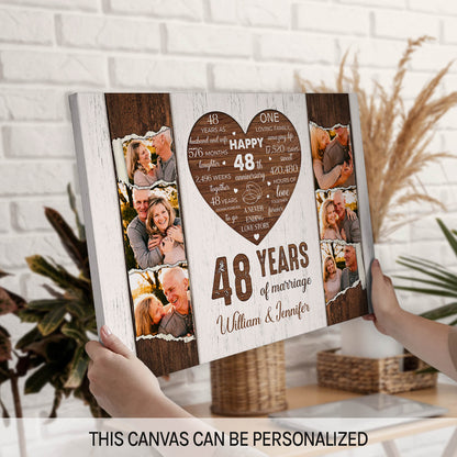 48 Years Of Marriage - Personalized 48 Year Anniversary gift For Parents, Husband or Wife - Custom Canvas Print - MyMindfulGifts