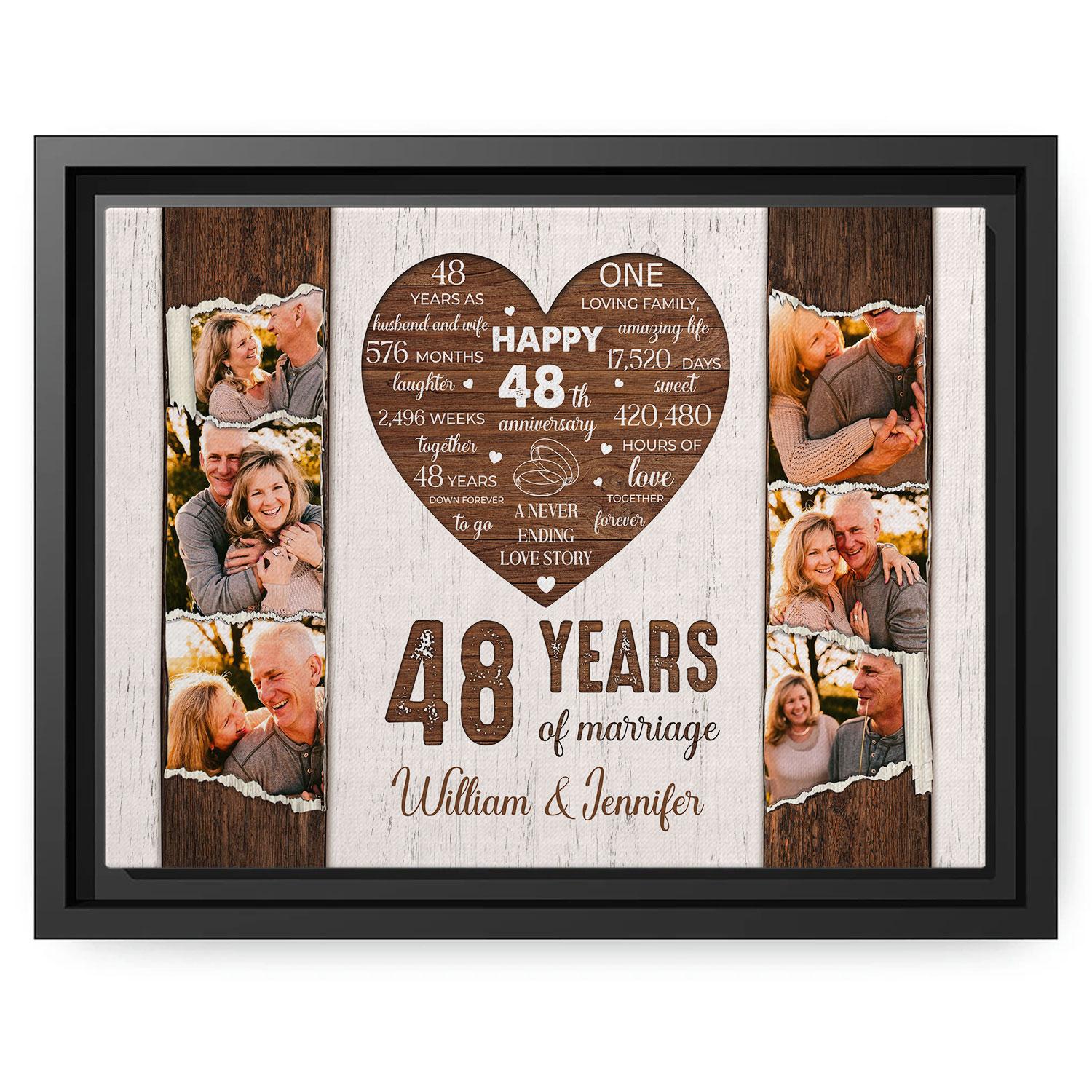 48 Years Of Marriage - Personalized 48 Year Anniversary gift For Parents, Husband or Wife - Custom Canvas Print - MyMindfulGifts