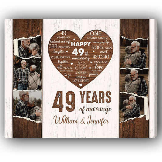 49 Years Of Marriage - Personalized 49 Year Anniversary gift For Parents, Husband or Wife - Custom Canvas Print - MyMindfulGifts