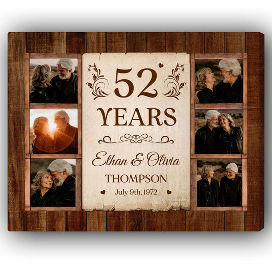 52nd Wedding Anniversary - Personalized 52 Year Anniversary gift For Parents, Husband or Wife - Custom Canvas Print - MyMindfulGifts