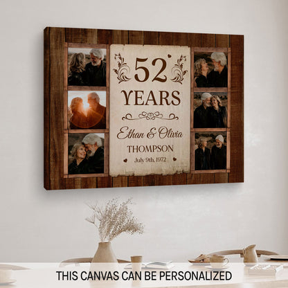 52nd Wedding Anniversary - Personalized 52 Year Anniversary gift For Parents, Husband or Wife - Custom Canvas Print - MyMindfulGifts