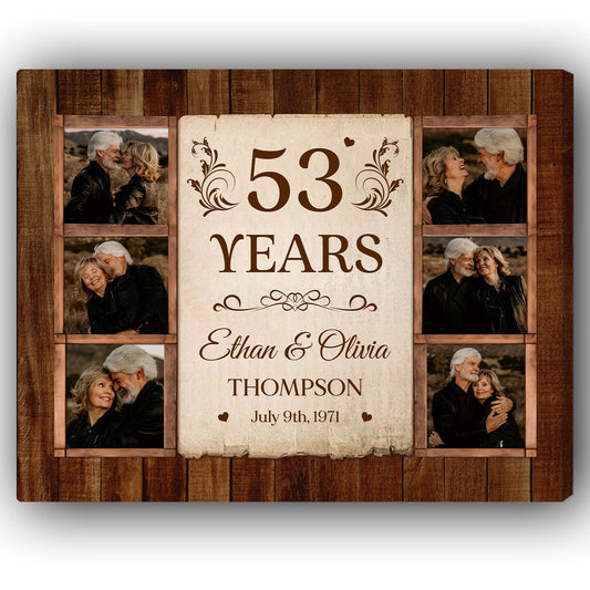 53rd Wedding Anniversary - Personalized 53 Year Anniversary gift For Parents, Husband or Wife - Custom Canvas Print - MyMindfulGifts