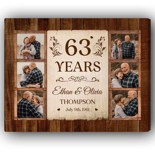 63rd Wedding Anniversary - Personalized 63 Year Anniversary gift For Parents, Husband or Wife - Custom Canvas Print - MyMindfulGifts