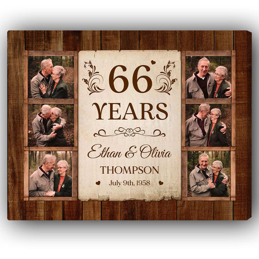 66th Wedding Anniversary - Personalized 66 Year Anniversary gift For Parents, Husband or Wife - Custom Canvas Print - MyMindfulGifts