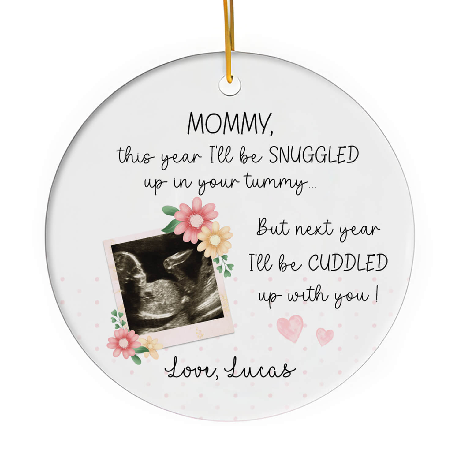 Next Year I'll Be Cuddled Up With You - Personalized  gift For Mom To Be - Custom Circle Ceramic Ornament - MyMindfulGifts