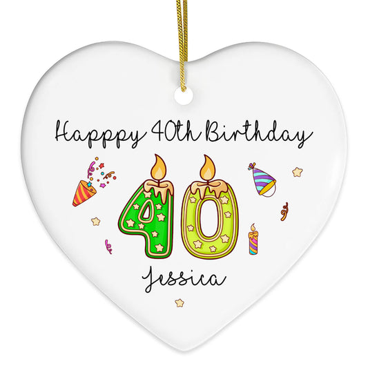 Happy 40th Birthday - Personalized 40th Birthday gift For 40 Year Old - Custom Heart Ceramic Ornament - MyMindfulGifts