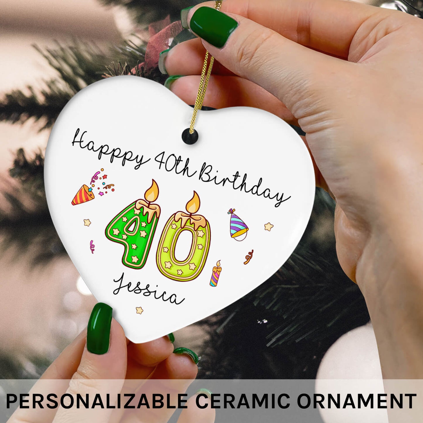 Happy 40th Birthday - Personalized 40th Birthday gift For 40 Year Old - Custom Heart Ceramic Ornament - MyMindfulGifts