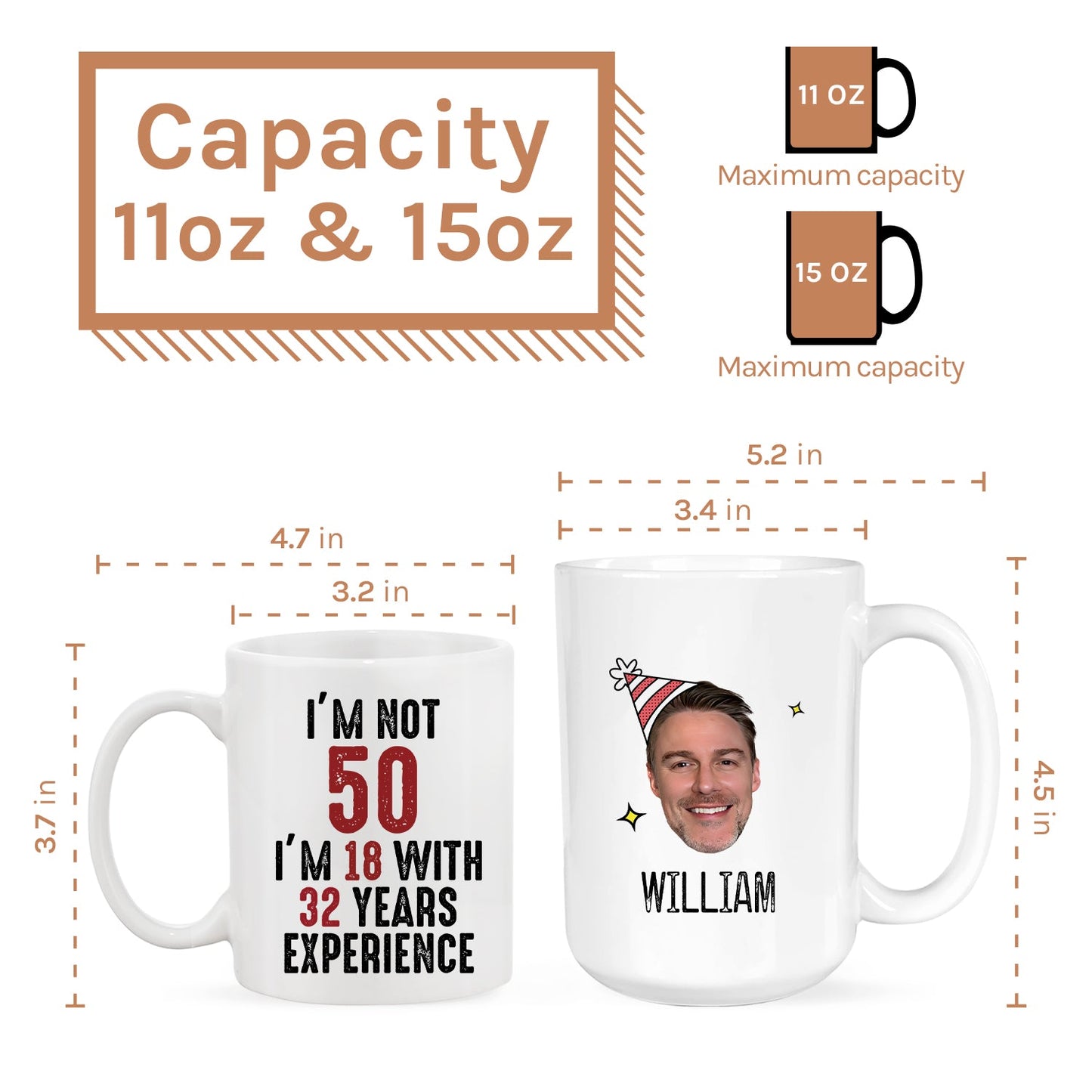 I'm 18 With 32 Years Experience - Personalized 50th Birthday gift For 50 Year Old - Custom Mug - MyMindfulGifts