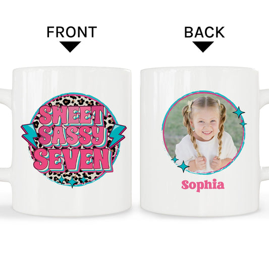 Sweet Sassy Seven - Personalized 7th Birthday gift For 7 Year Old Girl - Custom Mug - MyMindfulGifts