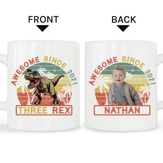 Three Rex - Personalized 3rd Birthday gift For 3 Year Old Boy - Custom Mug - MyMindfulGifts