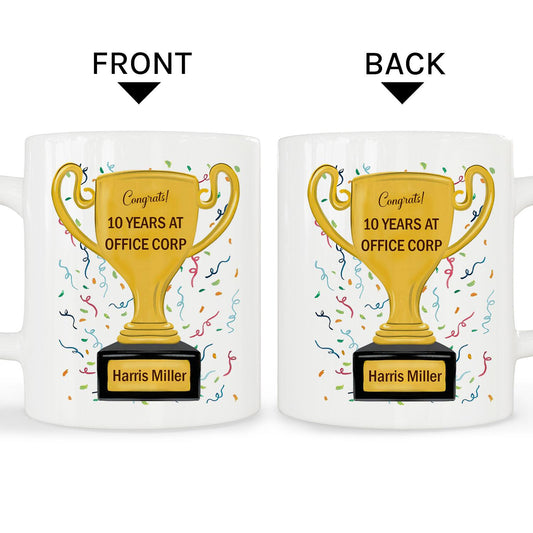 Congrats 10 years At Office Corp - Personalized 10th Work Anniversary gift For Employee - Custom Mug - MyMindfulGifts