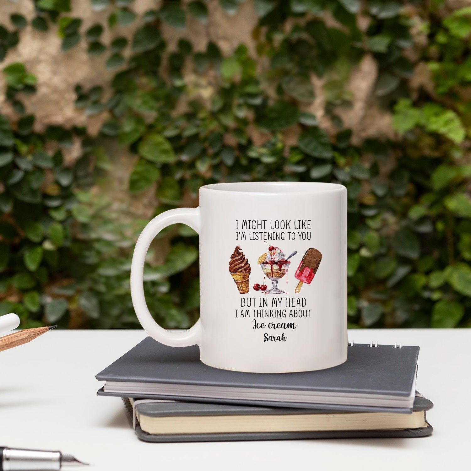 I'm Thinking About Ice Cream - Personalized  gift For Ice Cream Lovers - Custom Mug - MyMindfulGifts