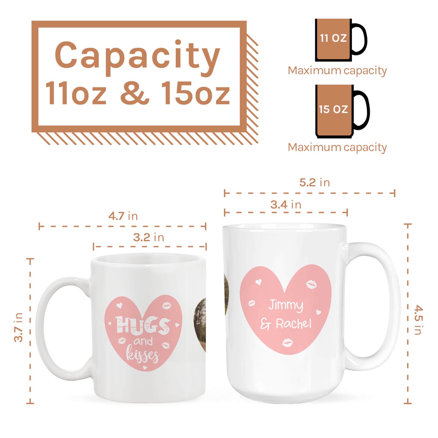 Hugs And Kisses - Personalized Anniversary, Valentine's Day, Birthday or Christmas gift For Him or Her - Custom Mug - MyMindfulGifts