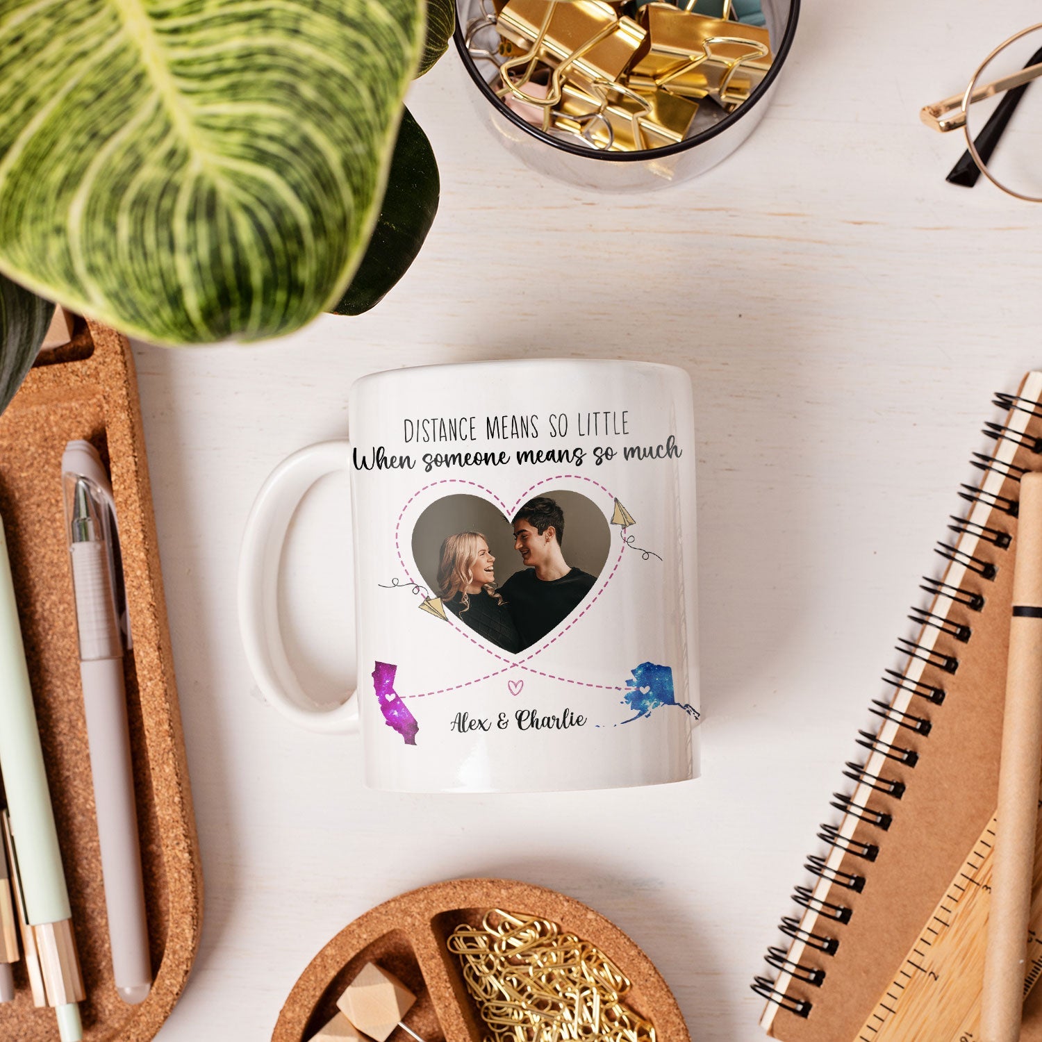 Distance Means So Little Heart Shaped Photo - Personalized Anniversary, Valentine's Day, Birthday or Christmas gift For Long Distance Couple or Friends - Custom Mug - MyMindfulGifts