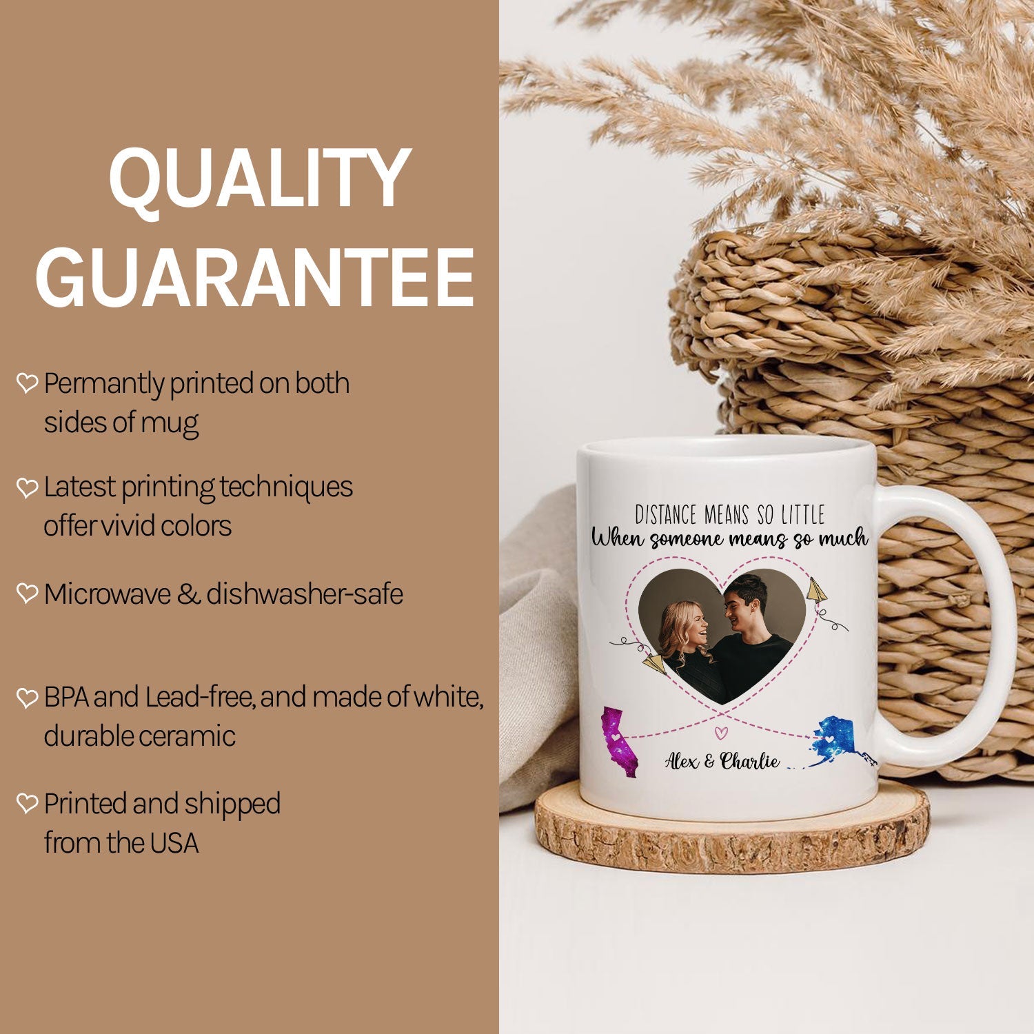 Distance Means So Little Heart Shaped Photo - Personalized Anniversary, Valentine's Day, Birthday or Christmas gift For Long Distance Couple or Friends - Custom Mug - MyMindfulGifts