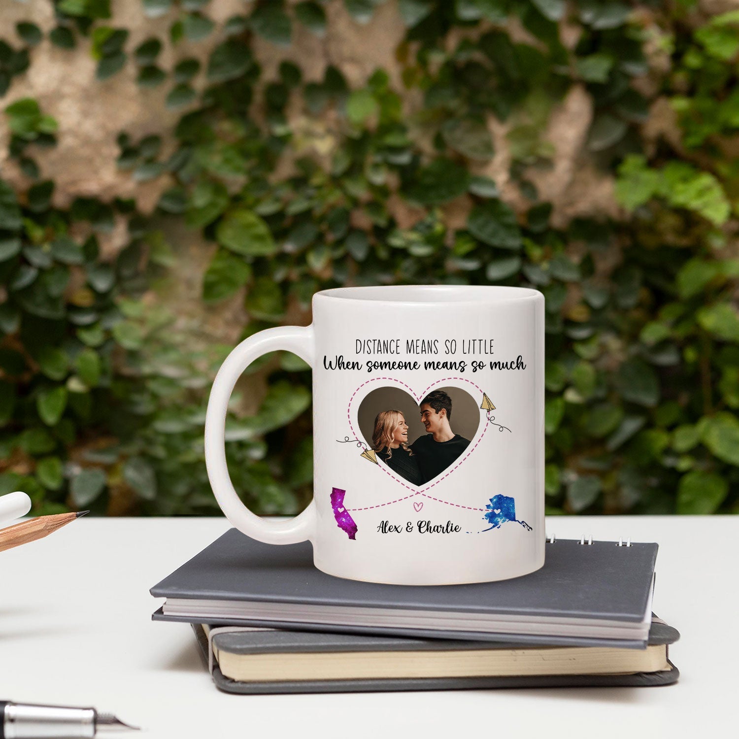 Distance Means So Little Heart Shaped Photo - Personalized Anniversary, Valentine's Day, Birthday or Christmas gift For Long Distance Couple or Friends - Custom Mug - MyMindfulGifts
