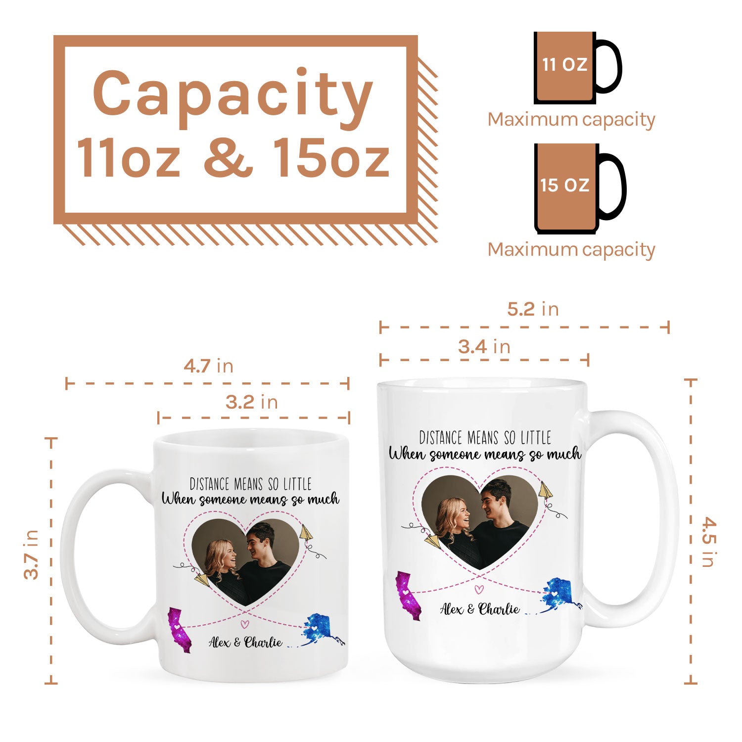 Distance Means So Little Heart Shaped Photo - Personalized Anniversary, Valentine's Day, Birthday or Christmas gift For Long Distance Couple or Friends - Custom Mug - MyMindfulGifts