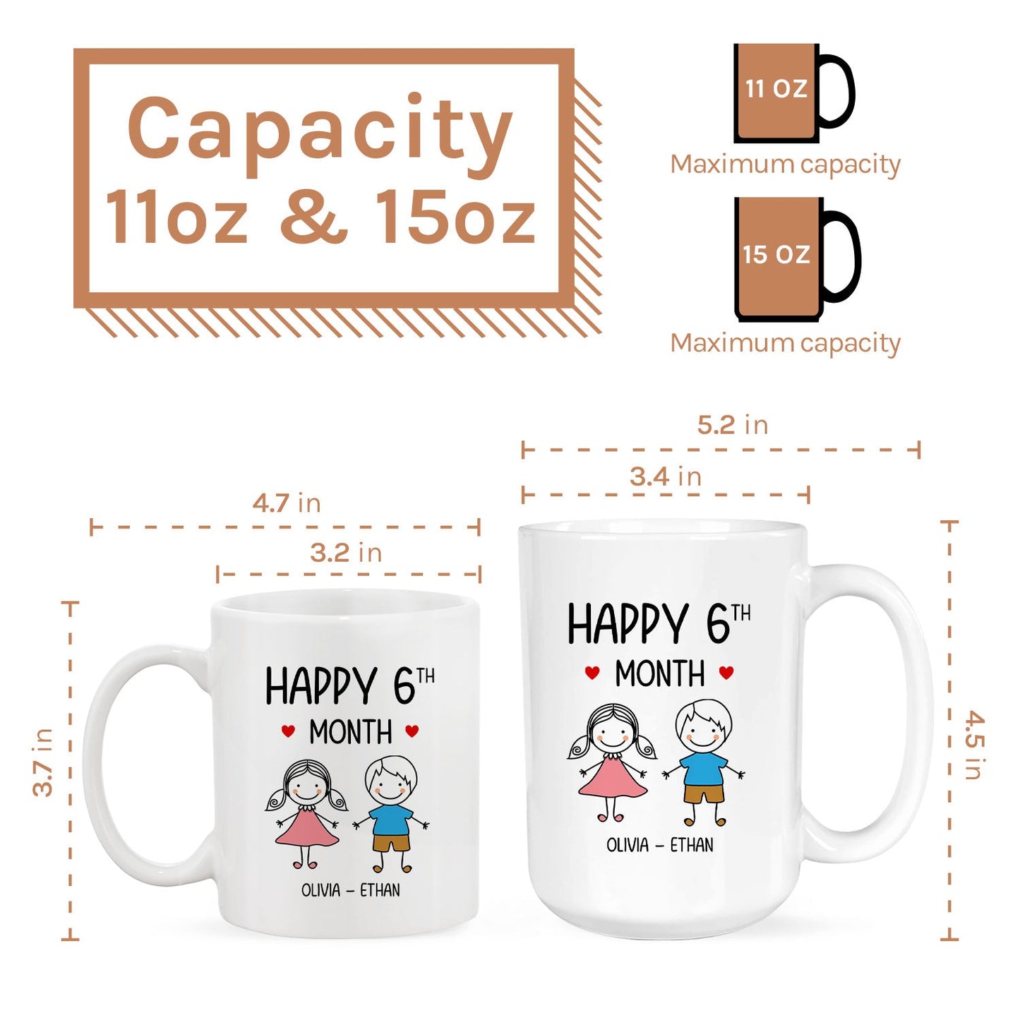 Happy 6th Month - Personalized 6 Month Anniversary gift For Him or Her - Custom Mug - MyMindfulGifts