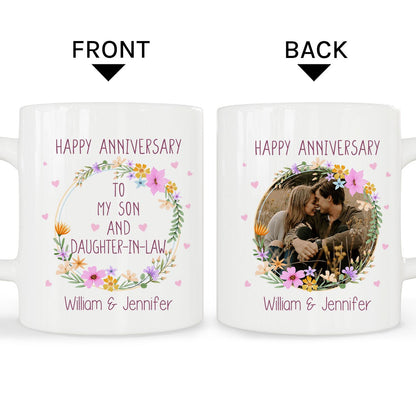 Happy Anniversary Son & Daughter In Law - Personalized Anniversary gift For Son & Daughter In Law - Custom Mug - MyMindfulGifts