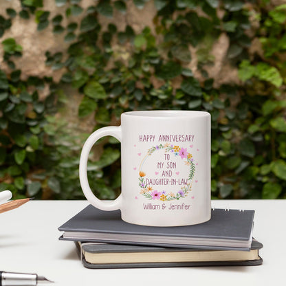 Happy Anniversary Son & Daughter In Law - Personalized Anniversary gift For Son & Daughter In Law - Custom Mug - MyMindfulGifts