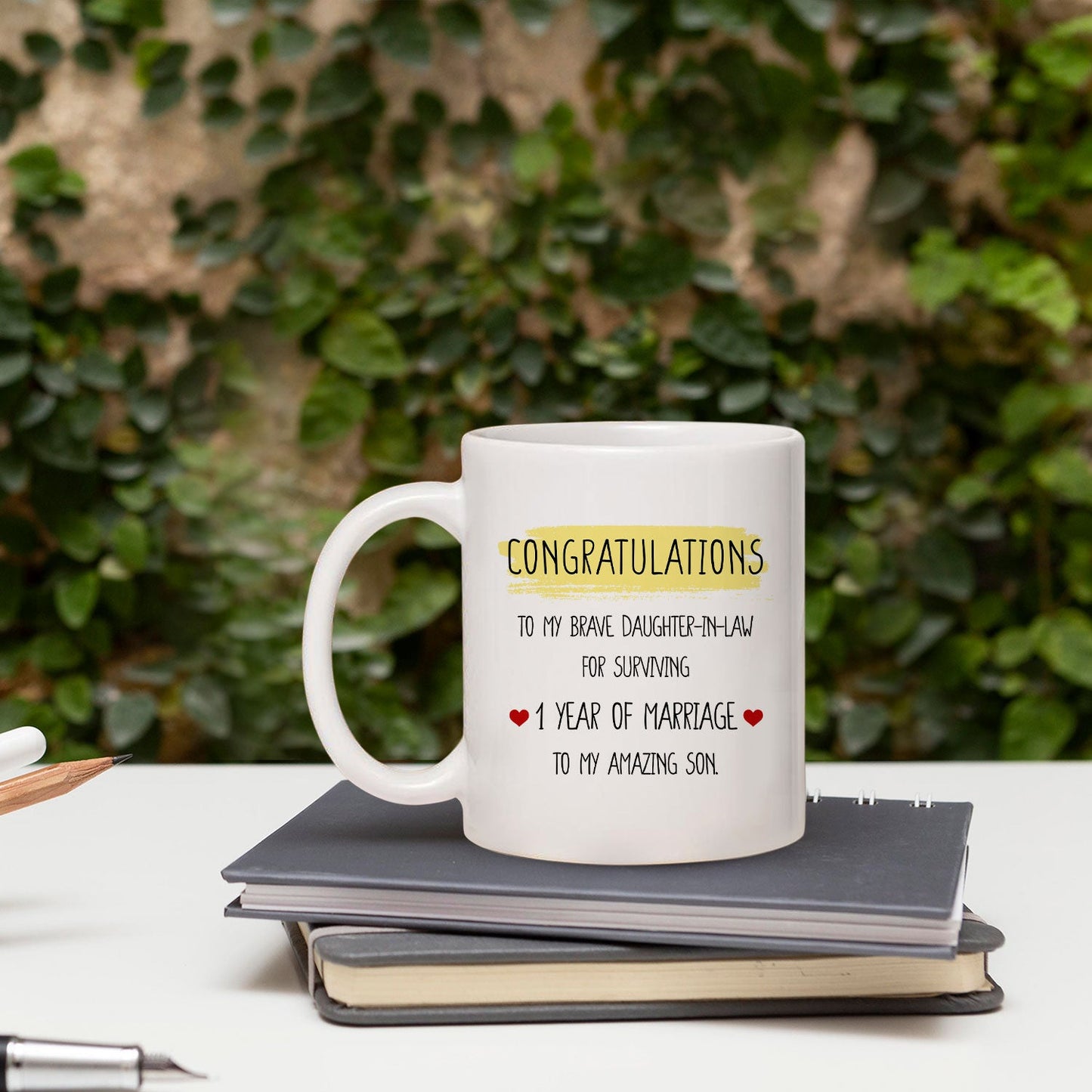 1 Year Of Marriage - Personalized 1 Year Anniversary gift For Son & Daughter In Law - Custom Mug - MyMindfulGifts