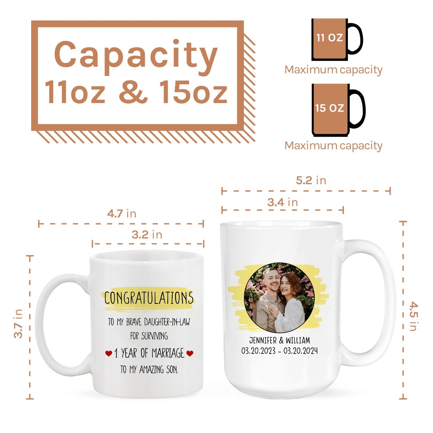 1 Year Of Marriage - Personalized 1 Year Anniversary gift For Son & Daughter In Law - Custom Mug - MyMindfulGifts