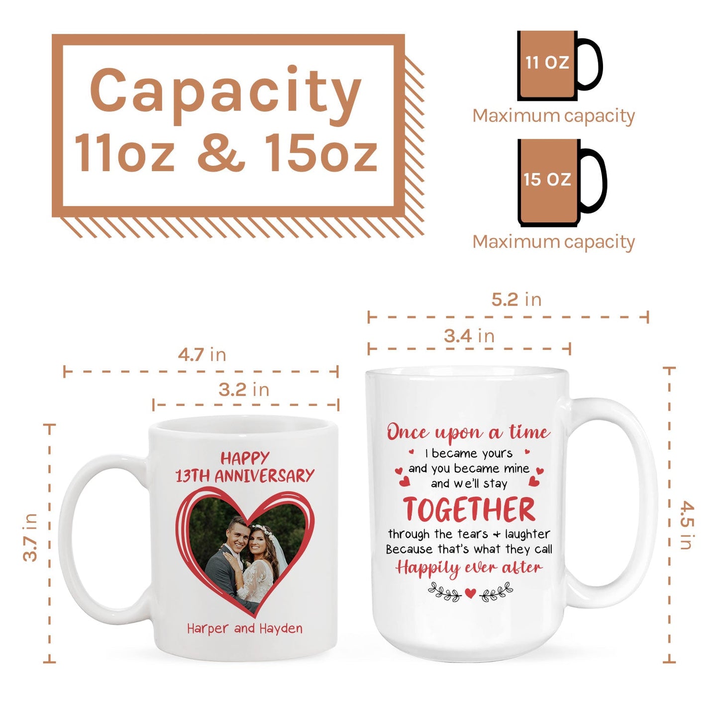 Happy 13th Anniversary - Personalized 13 Year Anniversary gift For Husband or Wife - Custom Mug - MyMindfulGifts