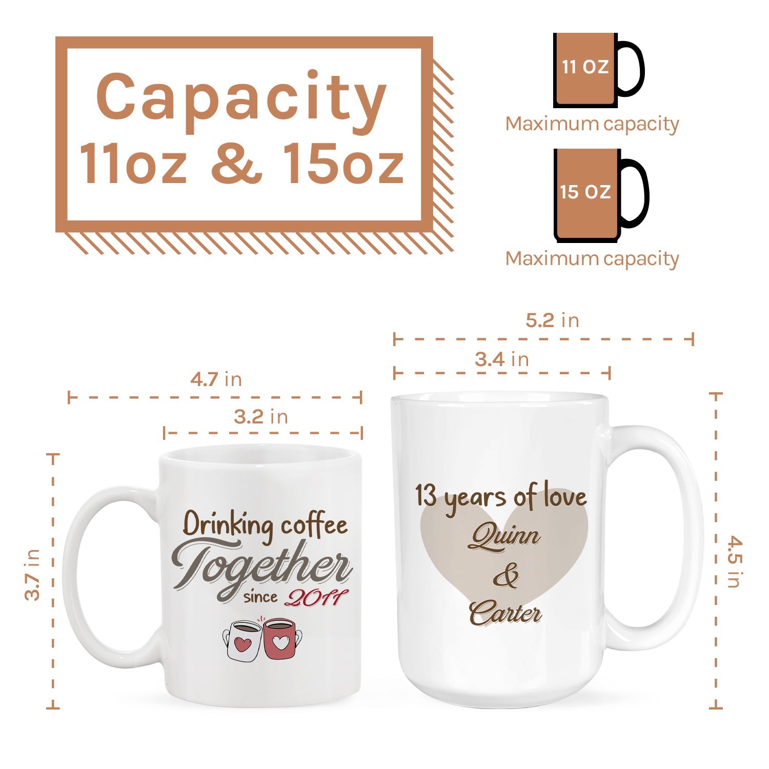 13 Years Of Love - Personalized 13 Year Anniversary gift For Him or Her - Custom Mug - MyMindfulGifts