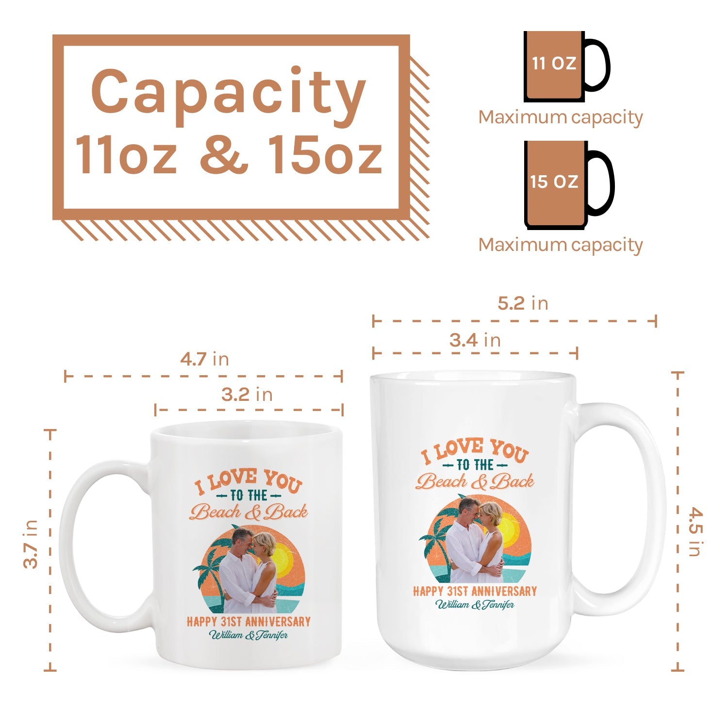 I Love You To The Beach And Back - Personalized 31 Year Anniversary gift For Parents, Husband or Wife - Custom Mug - MyMindfulGifts